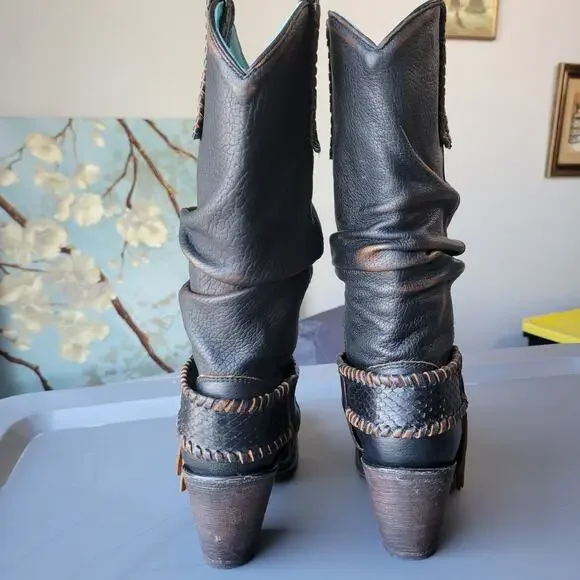 Corral Ladies Brown Fringe Slouch Boots Size 6.5M - Picture 8 of 14